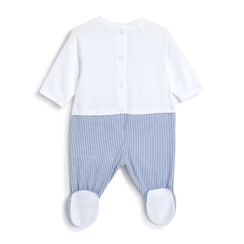 Boys White and Blue Applique Leg Opening Babysuit image number 1